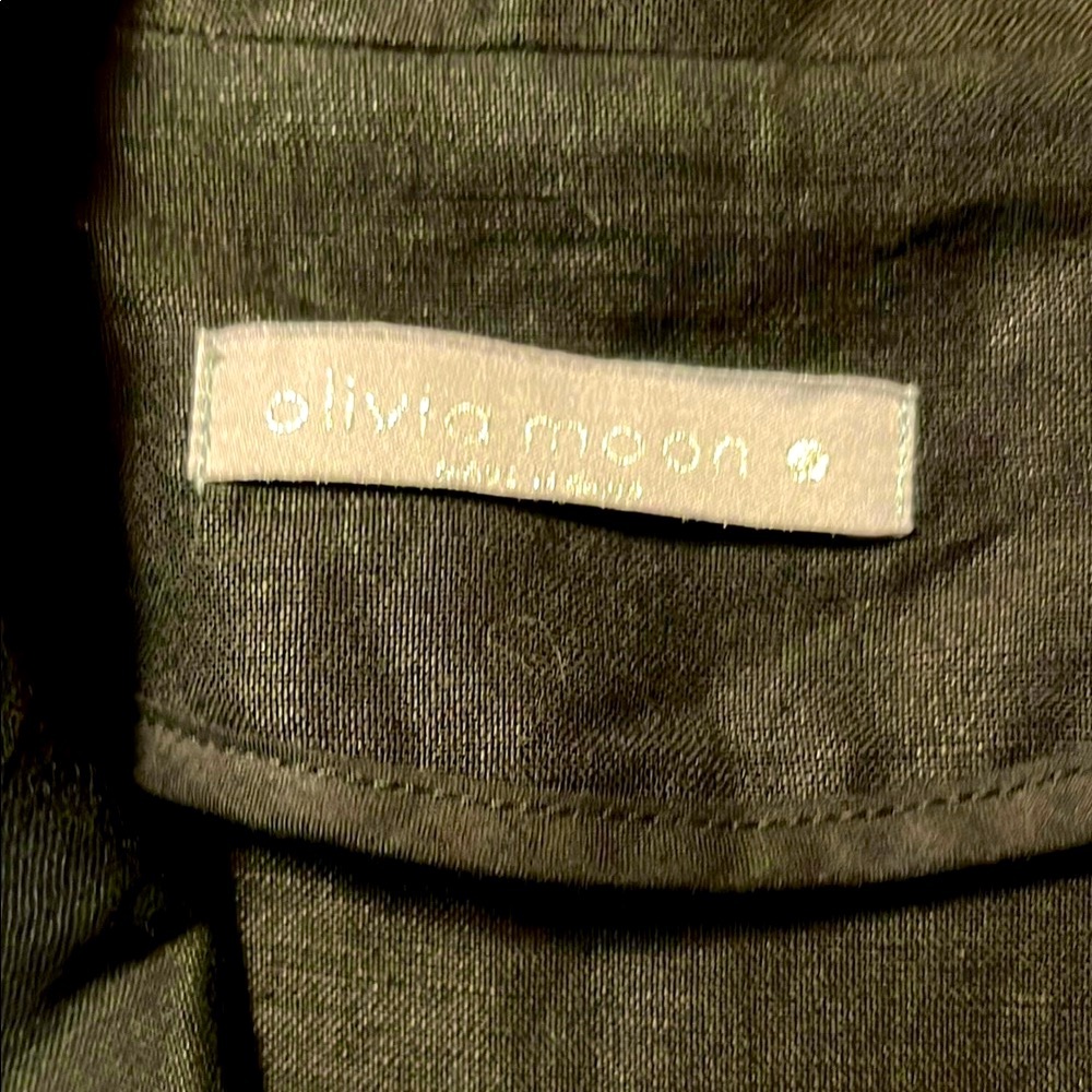 🌷Olivia Moon Linen One Button 3/4 Ruched Sleeved Blazer Black - Picture 10 of 13